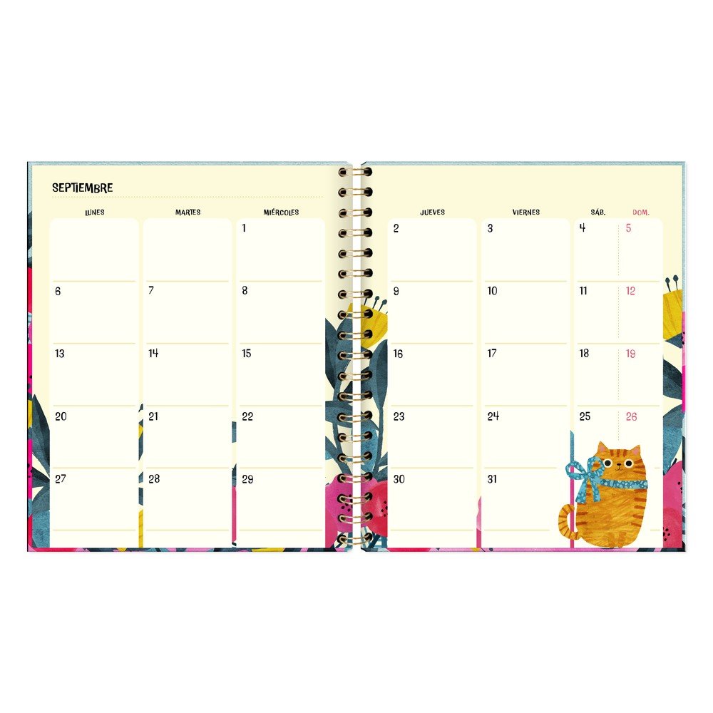Agenda anual 2026 s/v A5 azul con flores - Imagen 2